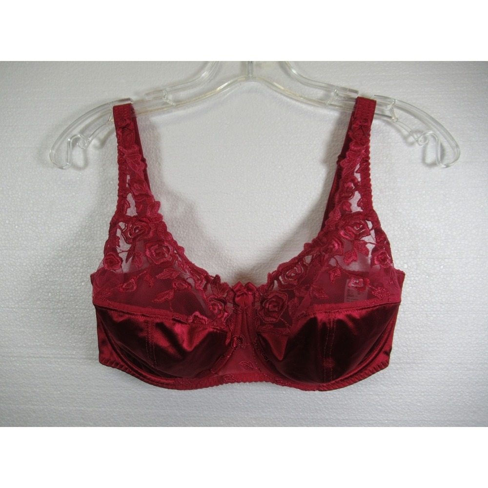 Fantasie Belle Embroidered Mesh Shiny Satin Unlined Bra 32F Red Underwire FL6000
